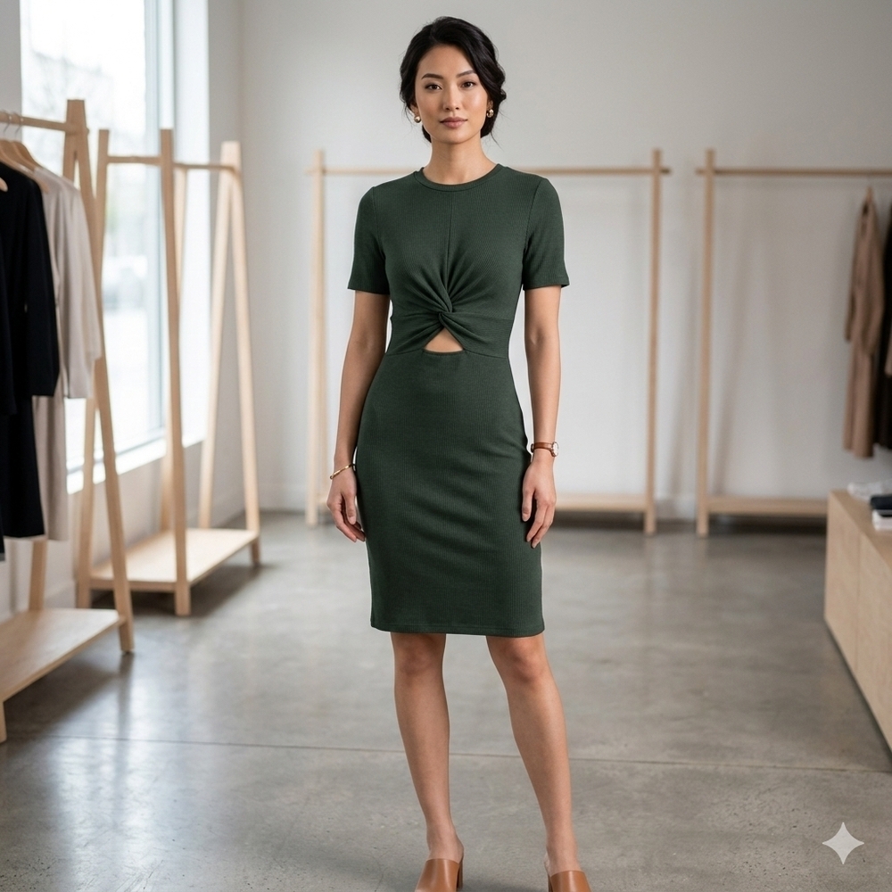 Wilfred Forest Green Twist Front Midi Dress